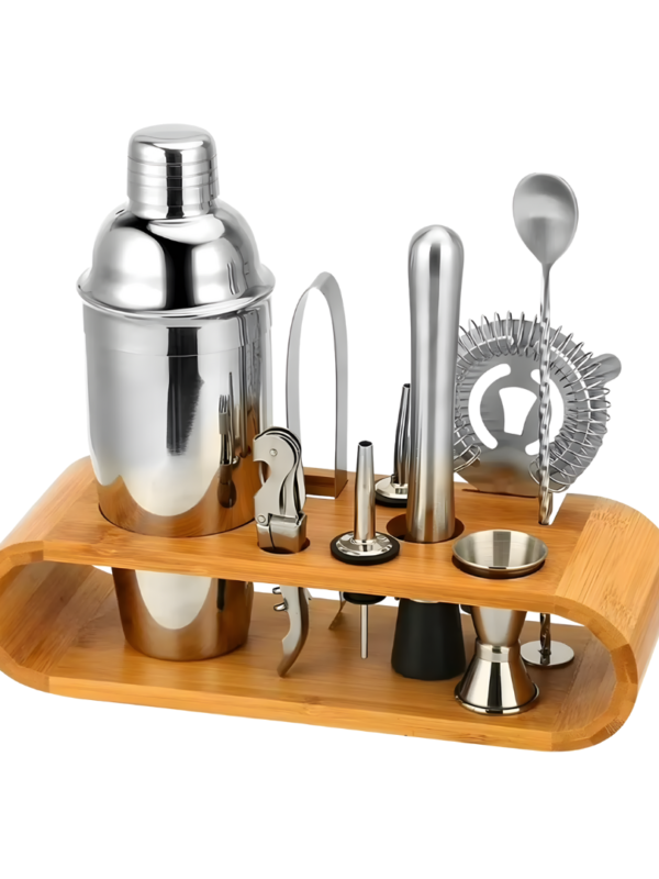 Set Cocteleria Soporte Bambu Kit Bar Pl